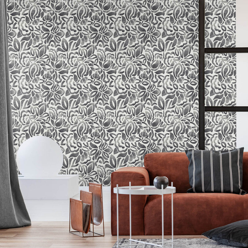 Lana Brussels Lace Wallpaper in Black Cumin