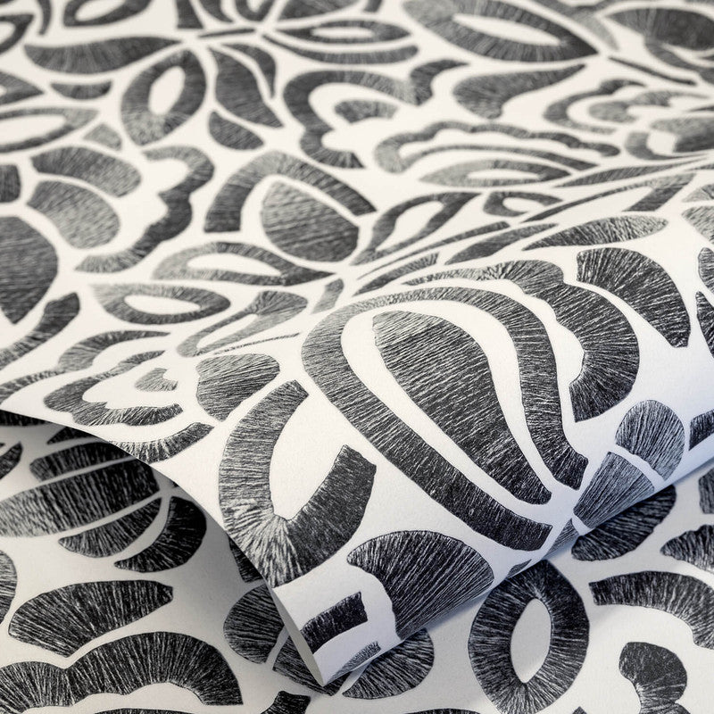 Lana Brussels Lace Wallpaper in Black Cumin