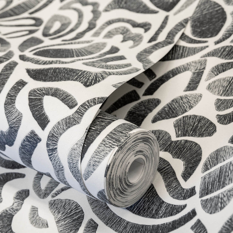 Lana Brussels Lace Wallpaper in Black Cumin