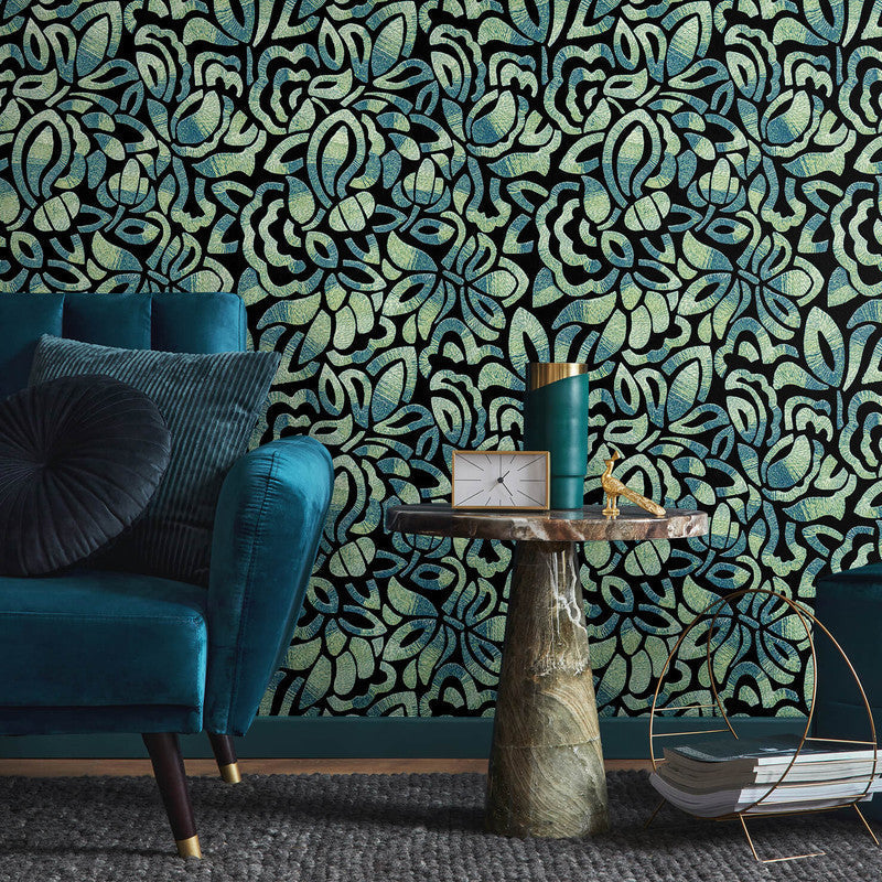 Lana Brussels Lace Wallpaper in Spirulina