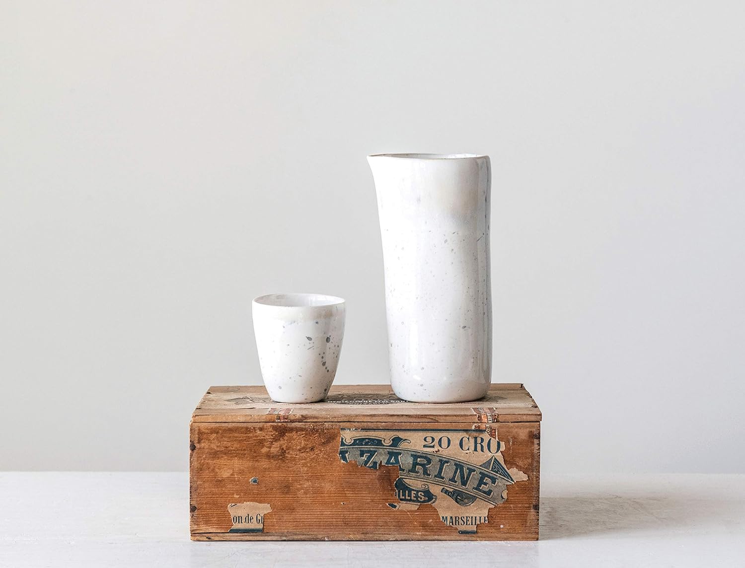 White Porcelain Pitcher With Blue Spots And Reactive Glaze Finish Bd Edition 2
