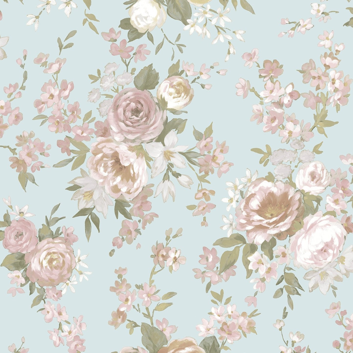 Blooming Garden Rose Victoria Garden In Blue Galerie Wallcoverings 8311 1