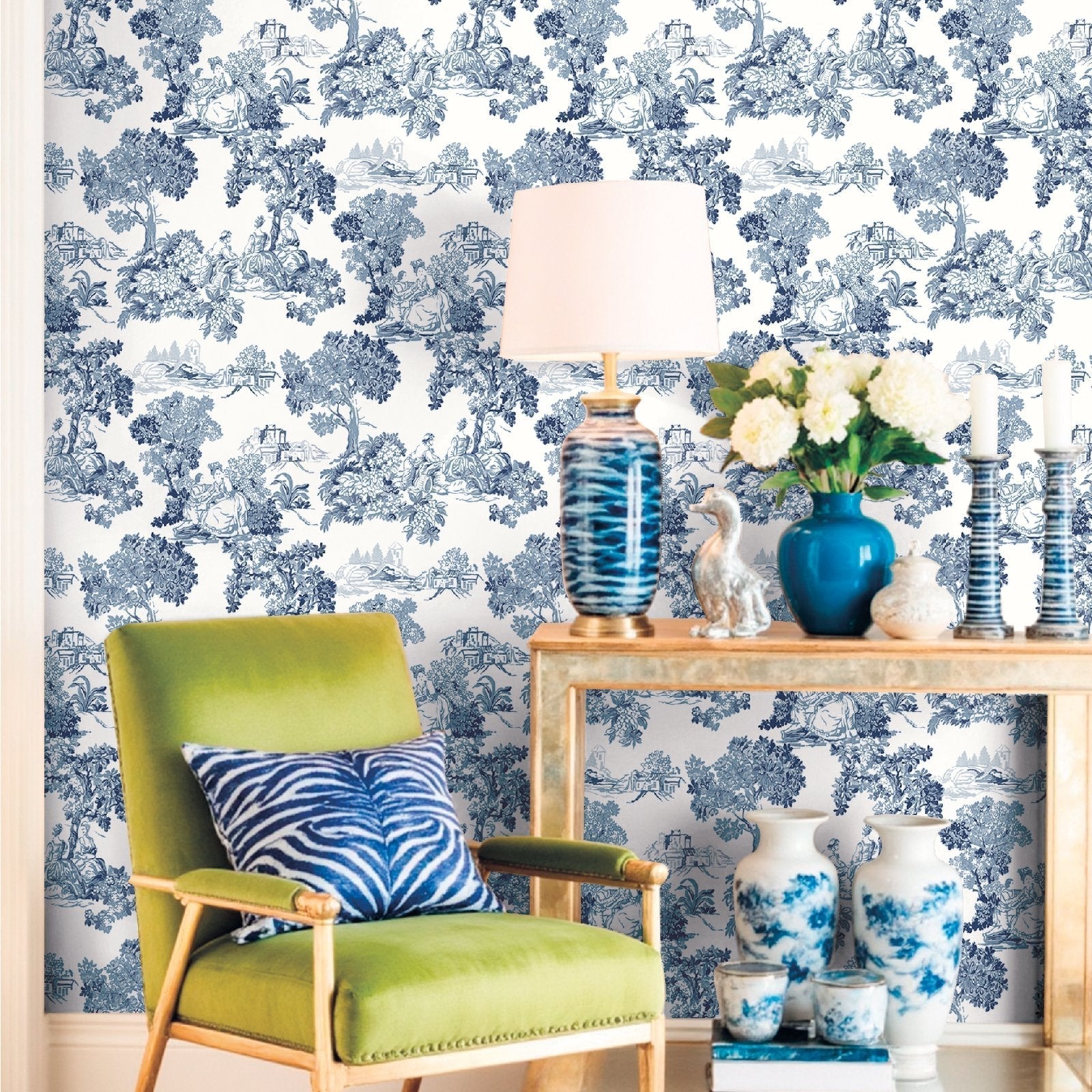 Blooming Garden Toile Garden In Blue Galerie Wallcoverings 8342 2