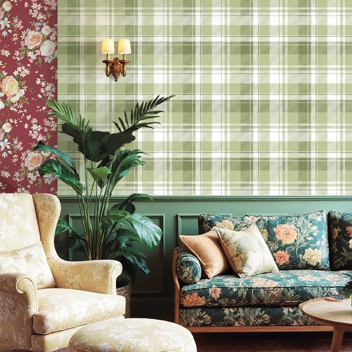 Blooming Garden Tartan Garden In Green Galerie Wallcoverings 8388 2