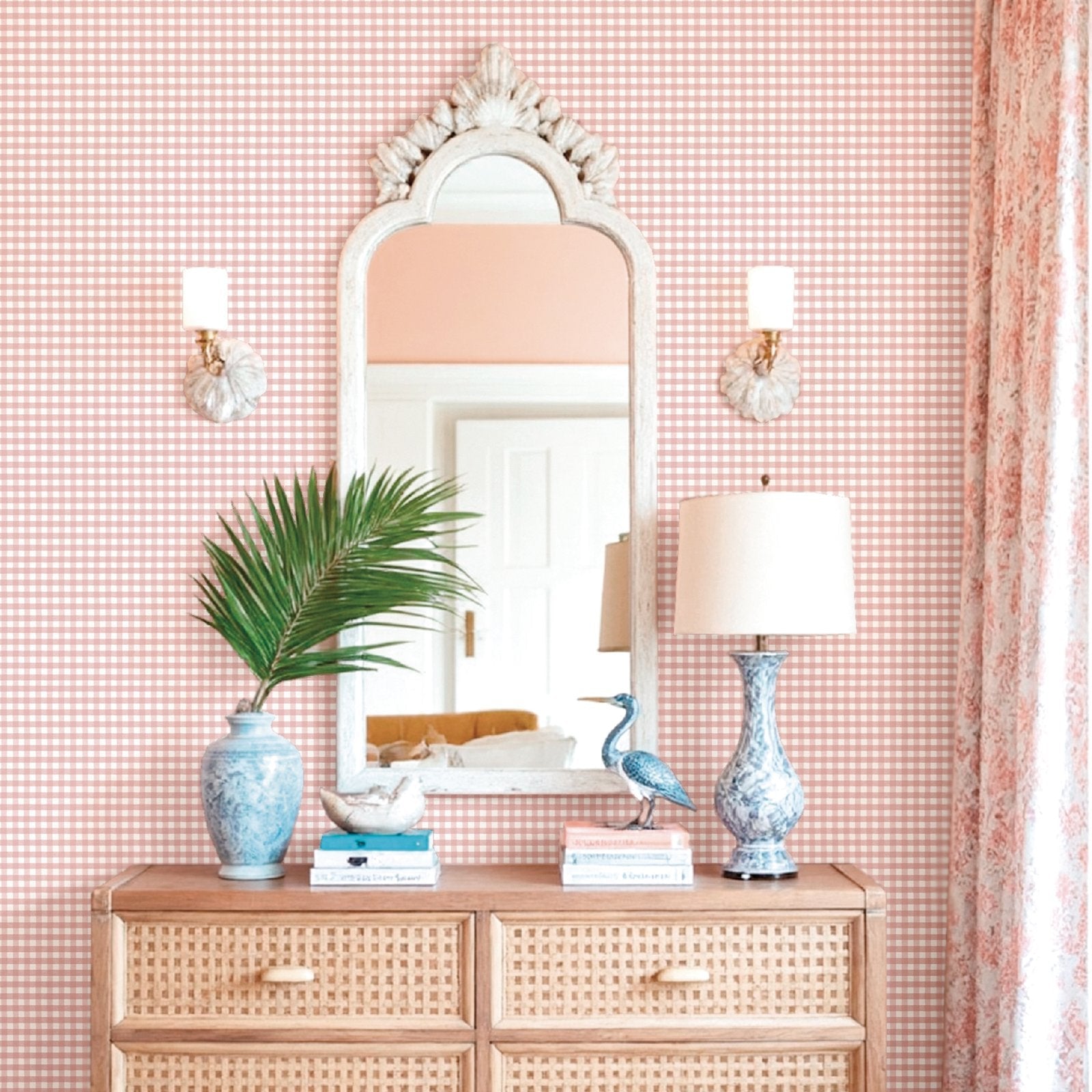 Blooming Garden Quadratini Green In Pink Galerie Wallcoverings 8394 2