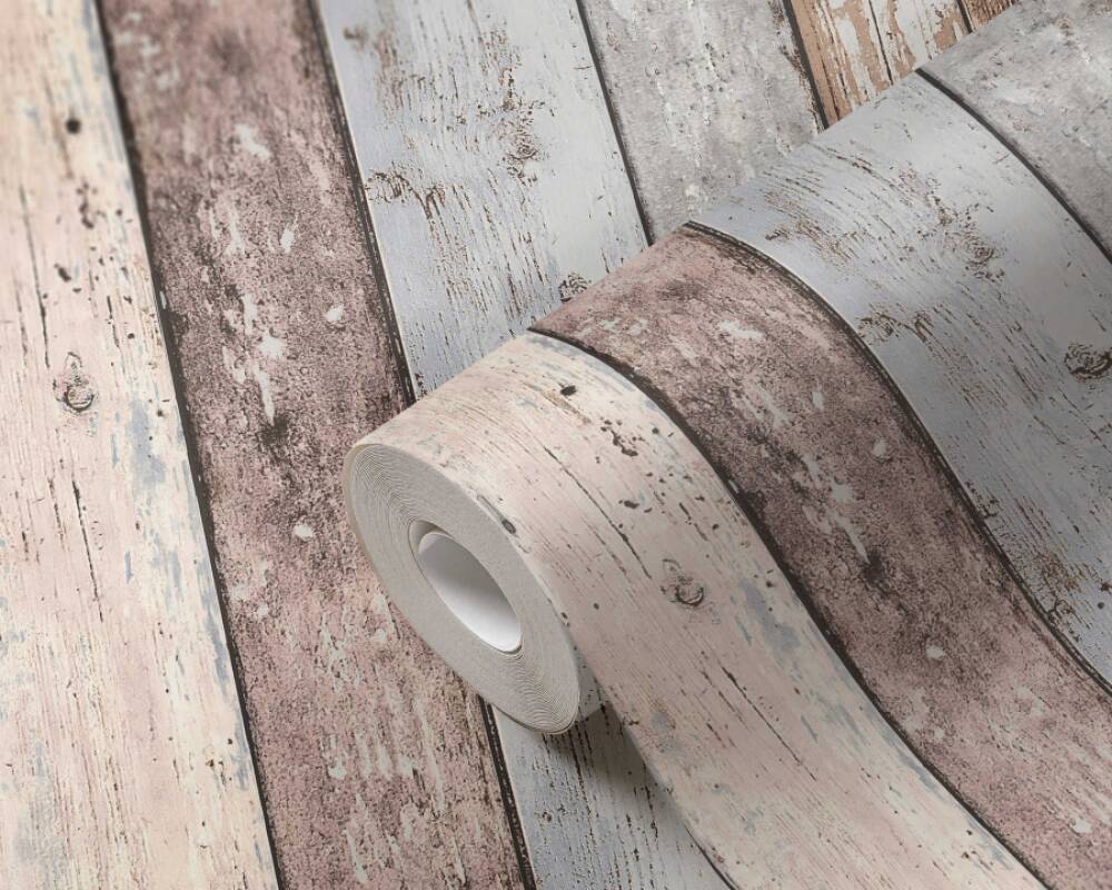 Cottage Wood Planks Wallpaper in Beige/Blue/Brown