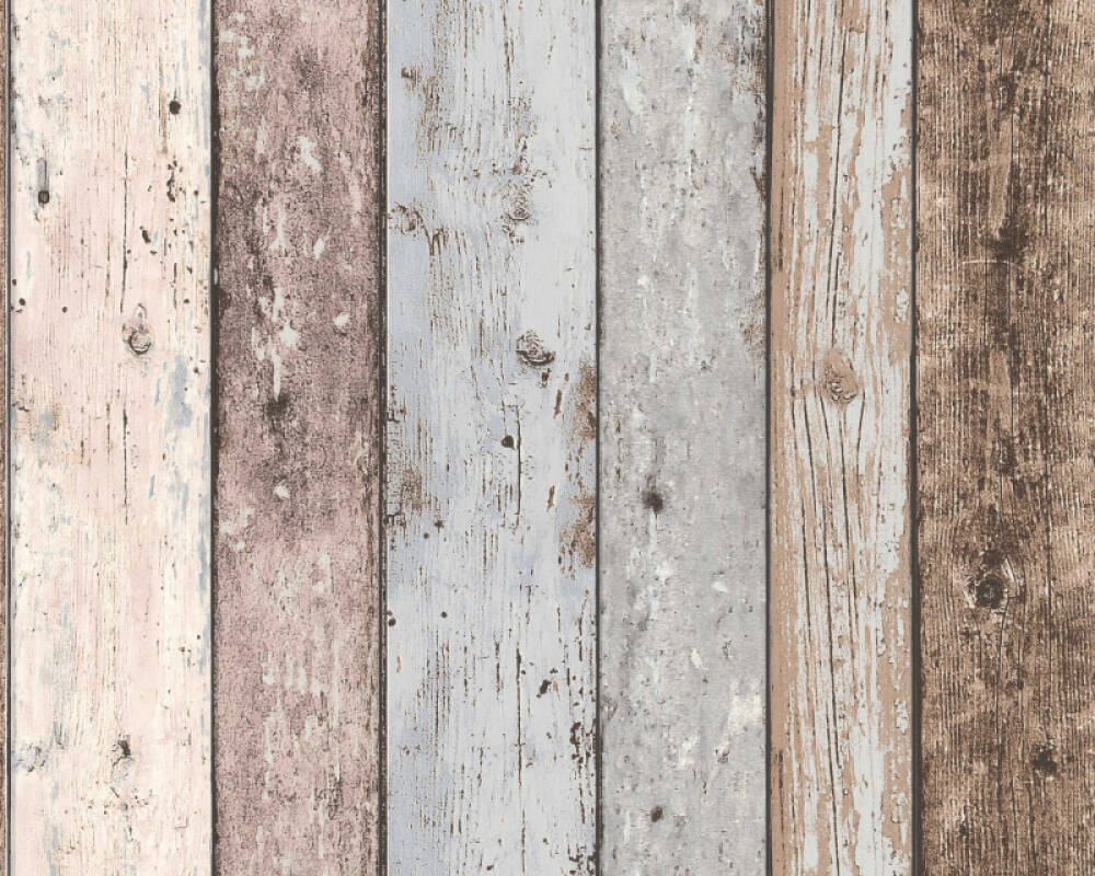 Sample Cottage Wood Planks Wallpaper in Beige/Blue/Brown