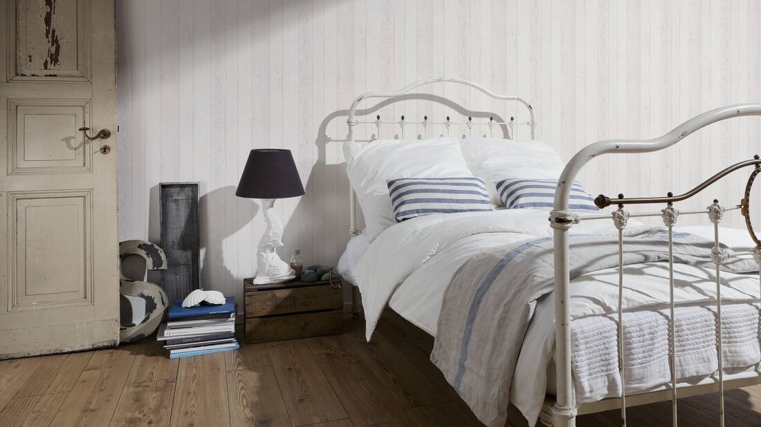 Cottage Wood Planks Wallpaper in Grey/White