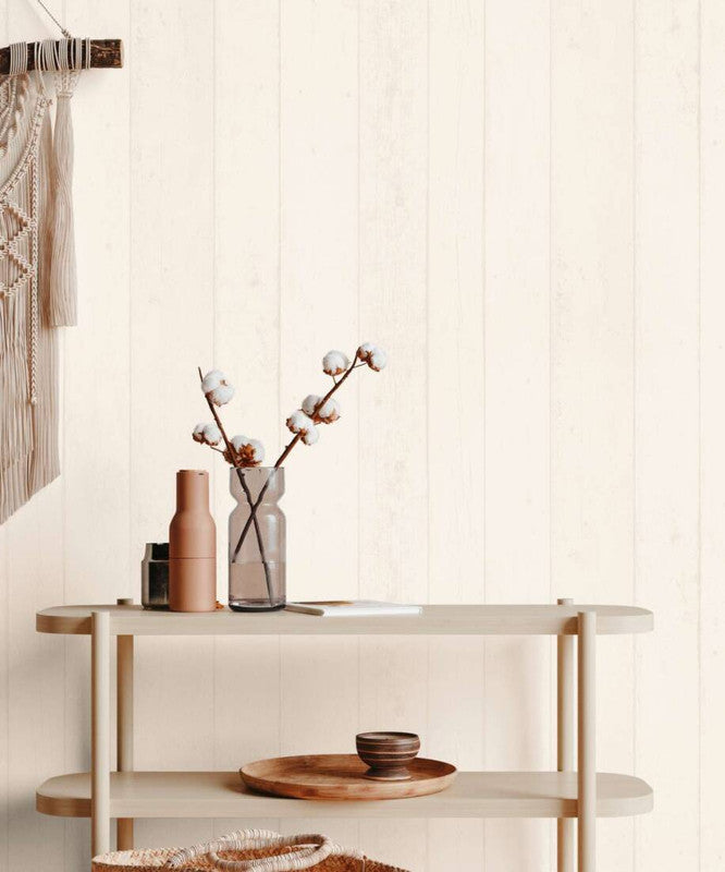 Cottage Wood Planks Wallpaper in Grey/White