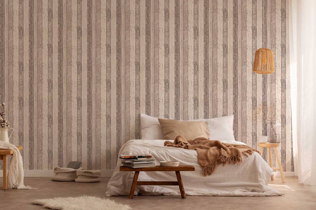 Cottage Wood Planks Wallpaper in Brown/Cream
