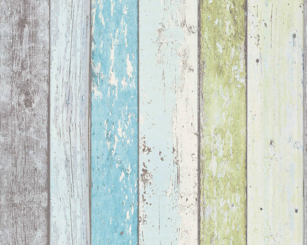Cottage Wood Planks Wallpaper in Blue/Green/White