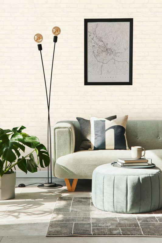 Cottage Brick Wallpaper in White/Metallic