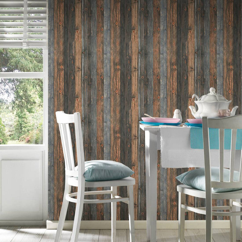 Cottage Wood Panels Wallpaper in Brown/Grey
