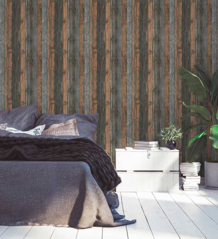 Cottage Wood Panels Wallpaper in Brown/Grey
