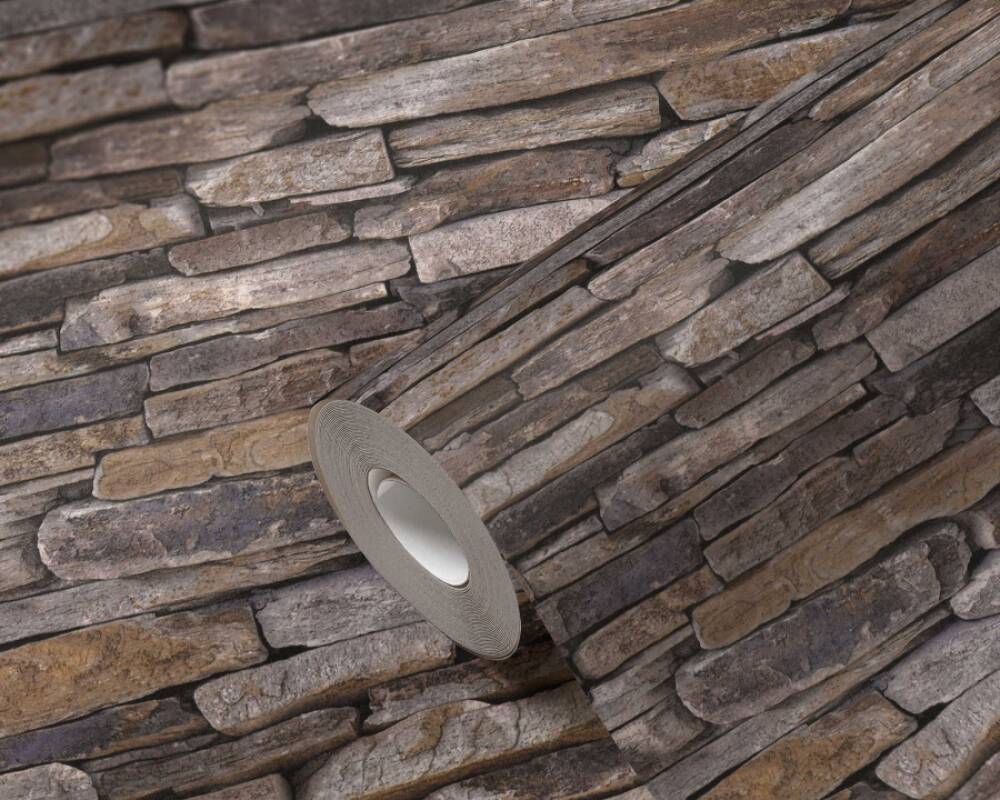 Flat Stone Wallpaper in Beige/Brown/Yellow