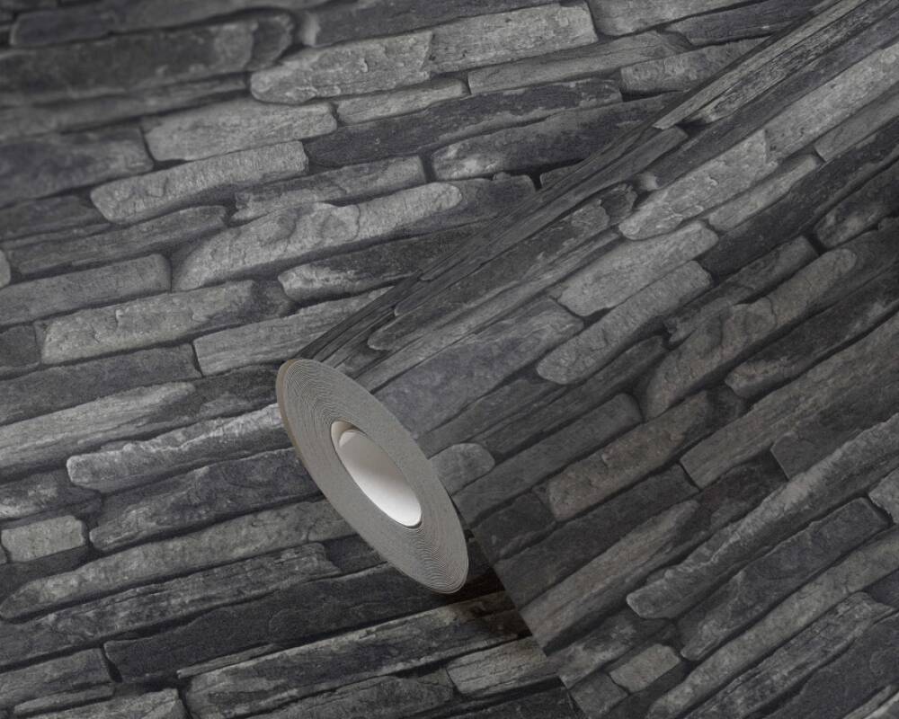 Flat Stone Wallpaper in Dark Grey