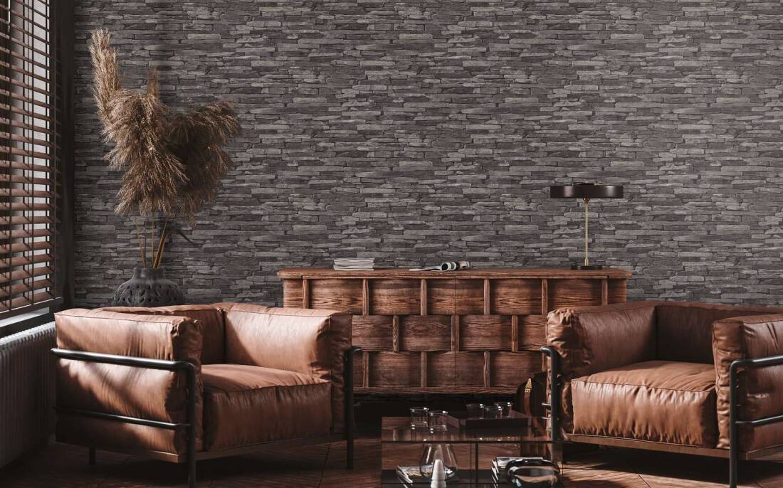 Flat Stone Wallpaper in Dark Grey