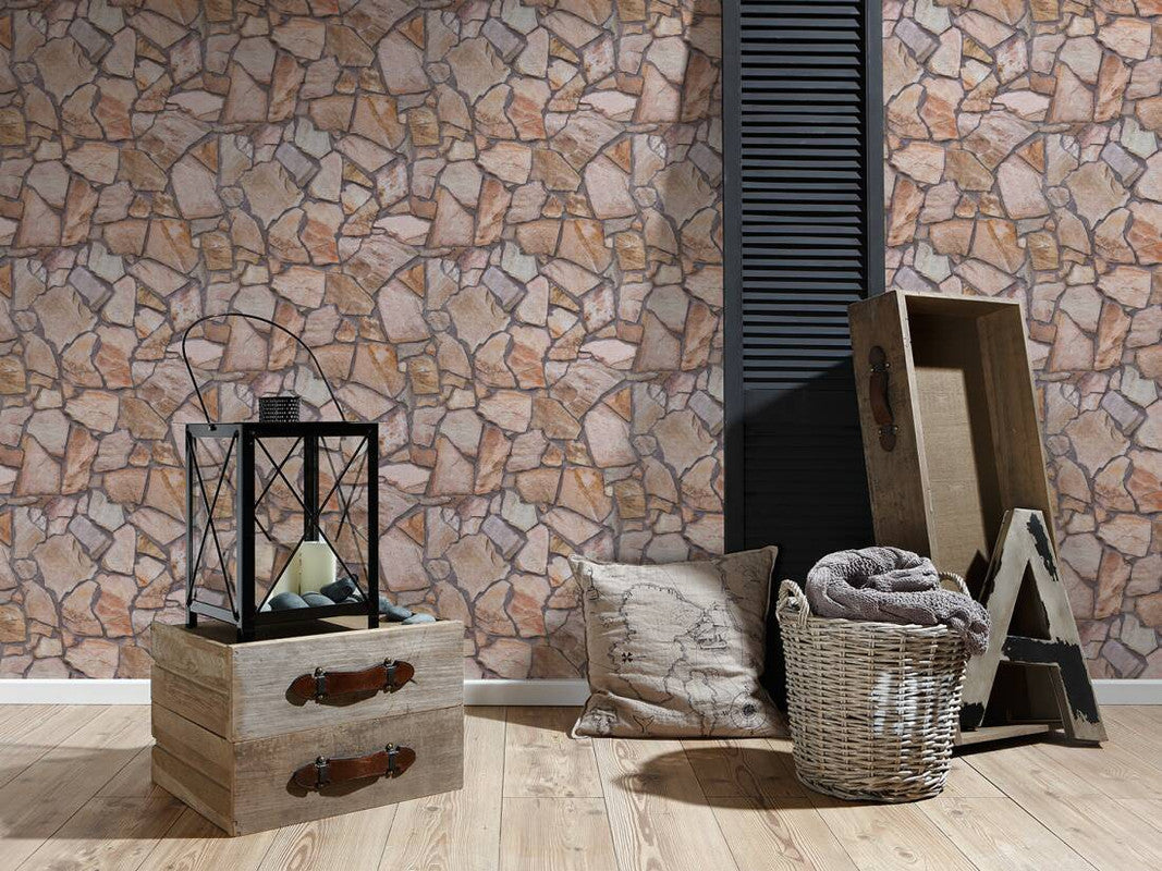Stone Abstract Wallpaper in Beige/Brown/Grey