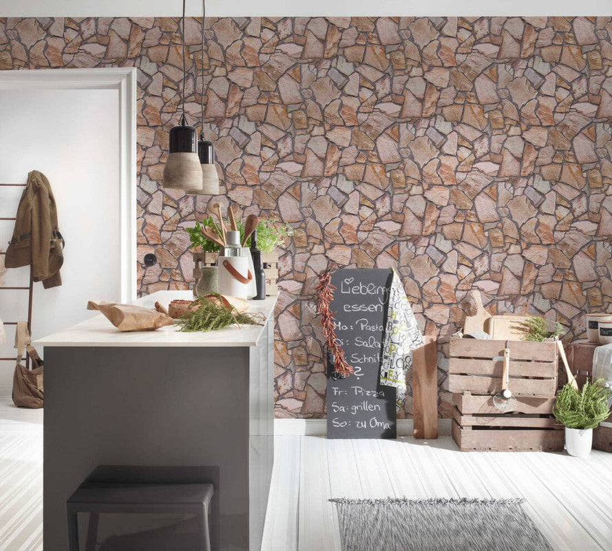 Stone Abstract Wallpaper in Beige/Brown/Grey