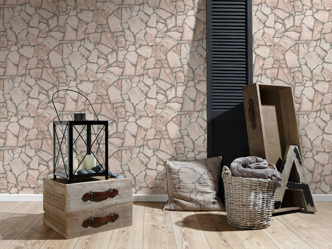 Stone Abstract Wallpaper in Beige/Grey