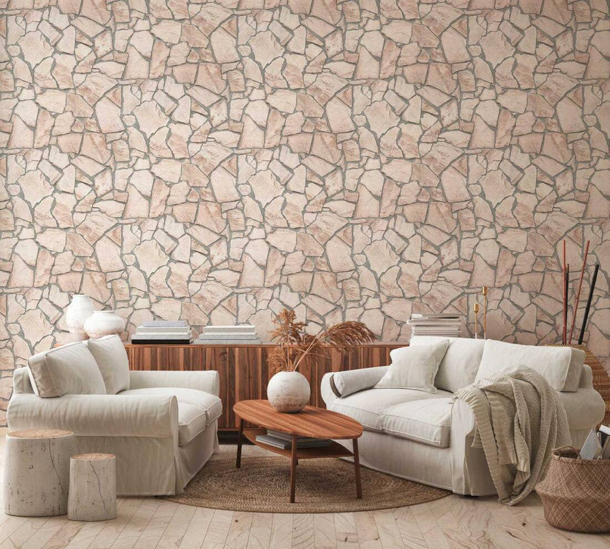 Stone Abstract Wallpaper in Beige/Grey
