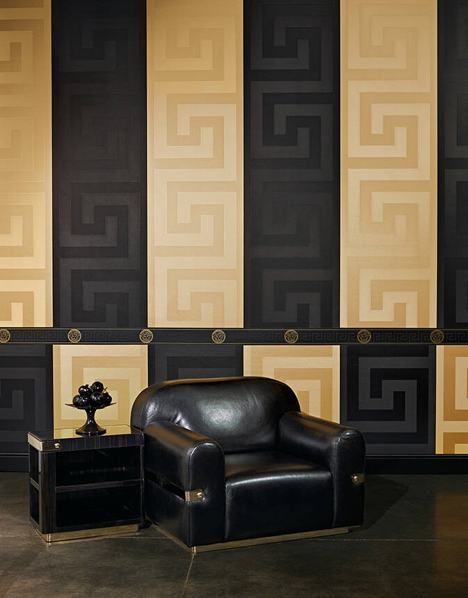 Geometric Textured Wallpaper in Gold from the Versace V Collection