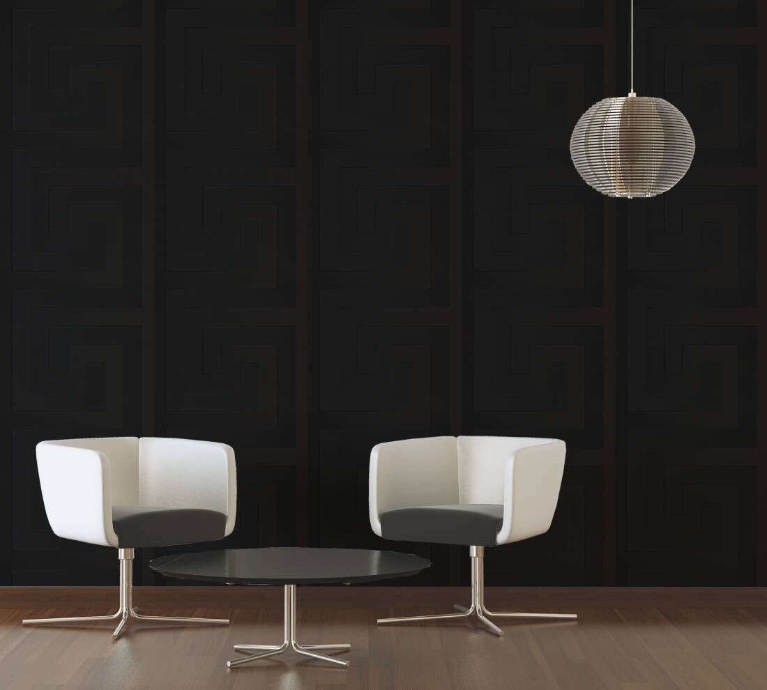 Geometric Textured Wallpaper in Black from the Versace V Collection