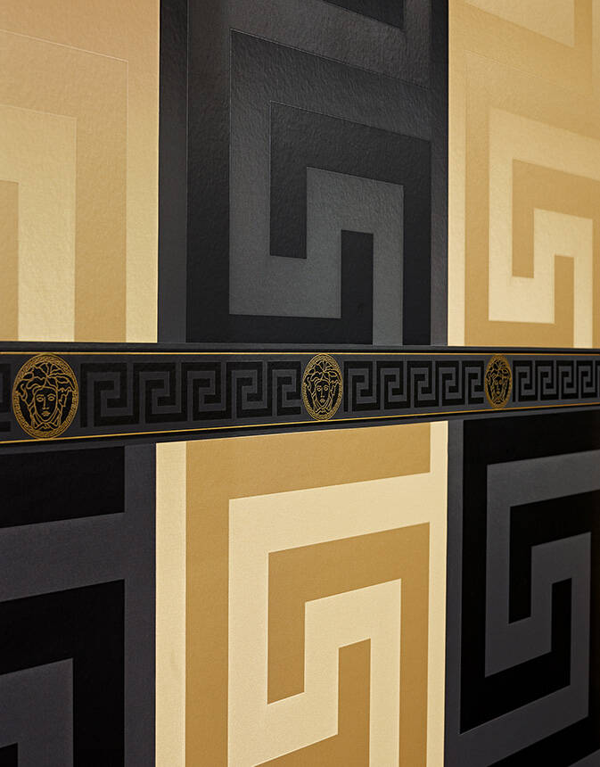 Geometric Textured Wallpaper in Black from the Versace V Collection