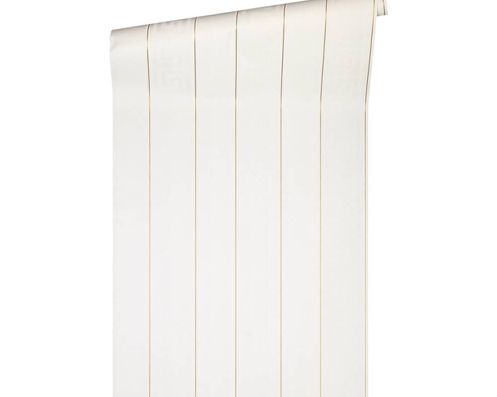 Geometric Stripes Textured Wallpaper in Gold/White from the Versace V Collection