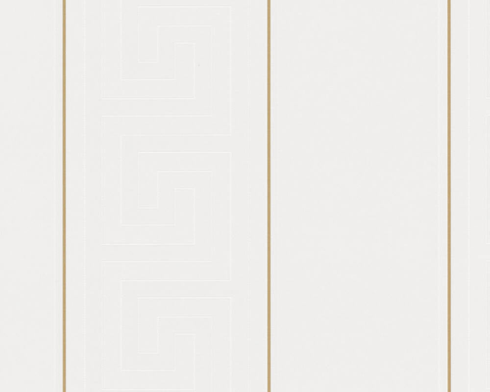 Geometric Stripes Textured Wallpaper in Gold/White from the Versace V Collection