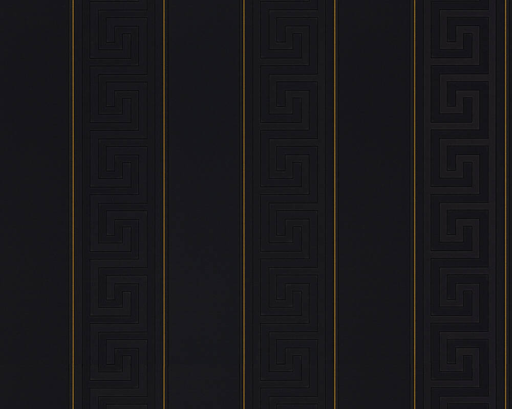 Geometric Stripes Textured Wallpaper in Black/Gold by Versace Home