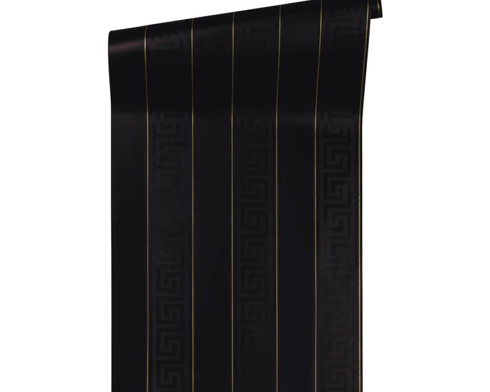 Geometric Stripes Textured Wallpaper in Black/Gold from the Versace V Collection