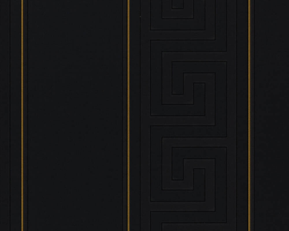 Geometric Stripes Textured Wallpaper in Black/Gold from the Versace V Collection
