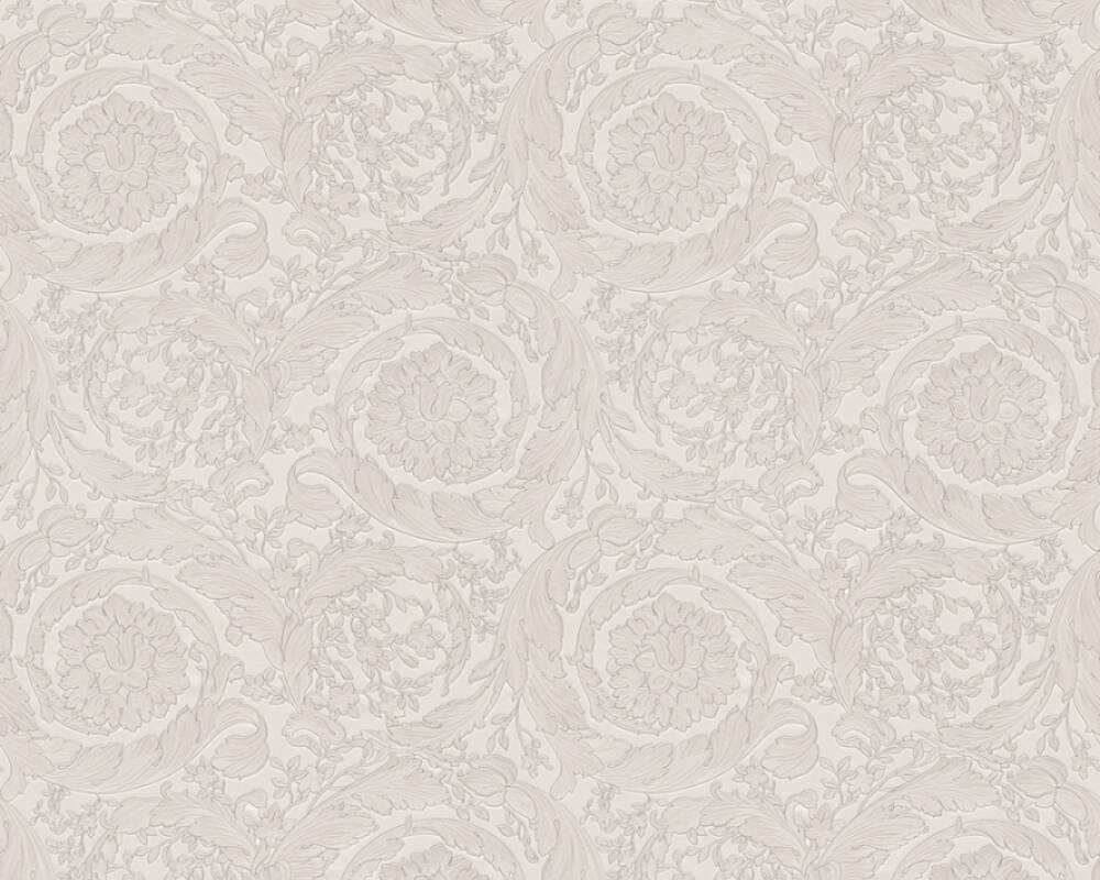 Classic Ornament Flowers Textured Wallpaper in Cream/Metallic