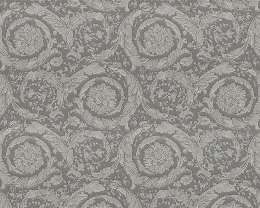 Classic Ornament Flowers Textured Wallpaper in Grey/Metallic