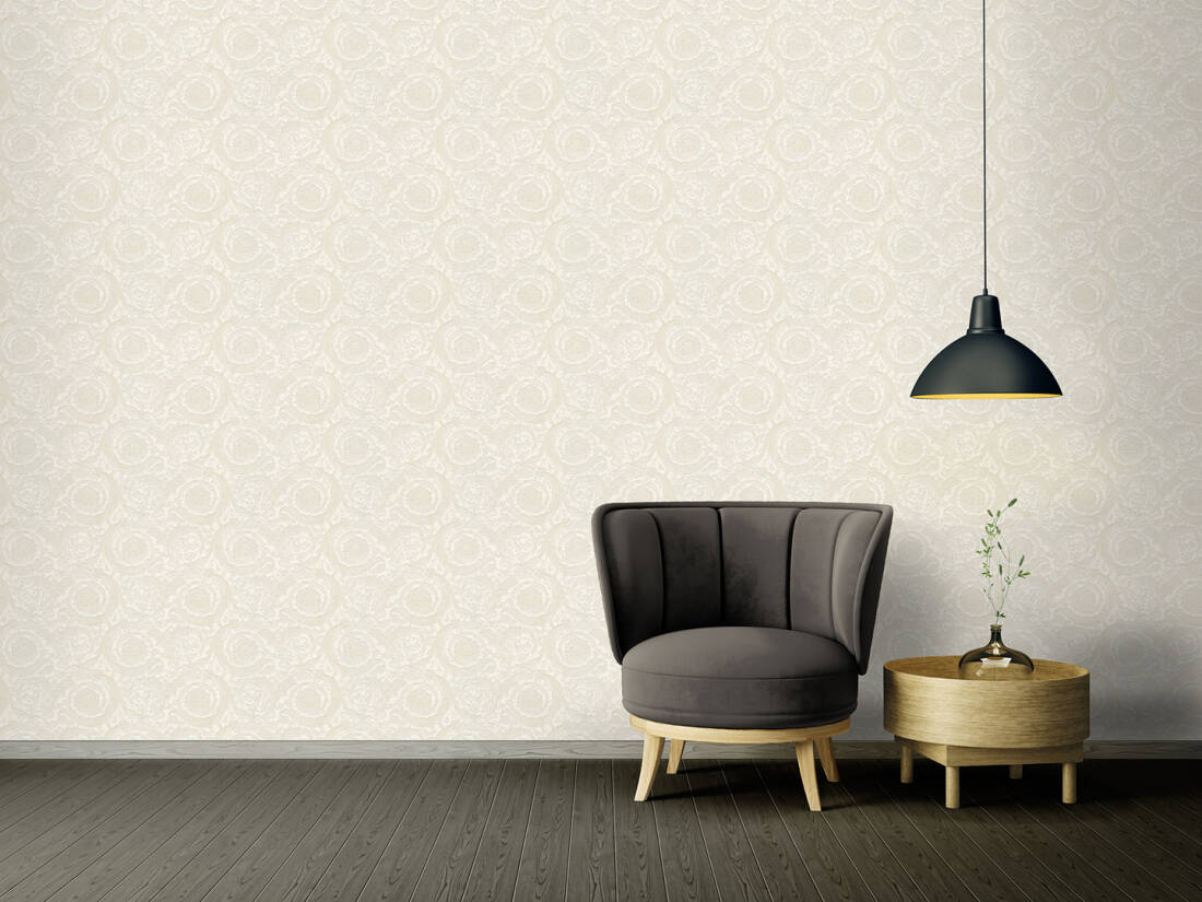 Floral Swirl Textured Wallpaper in Cream from the Versace IV Collection