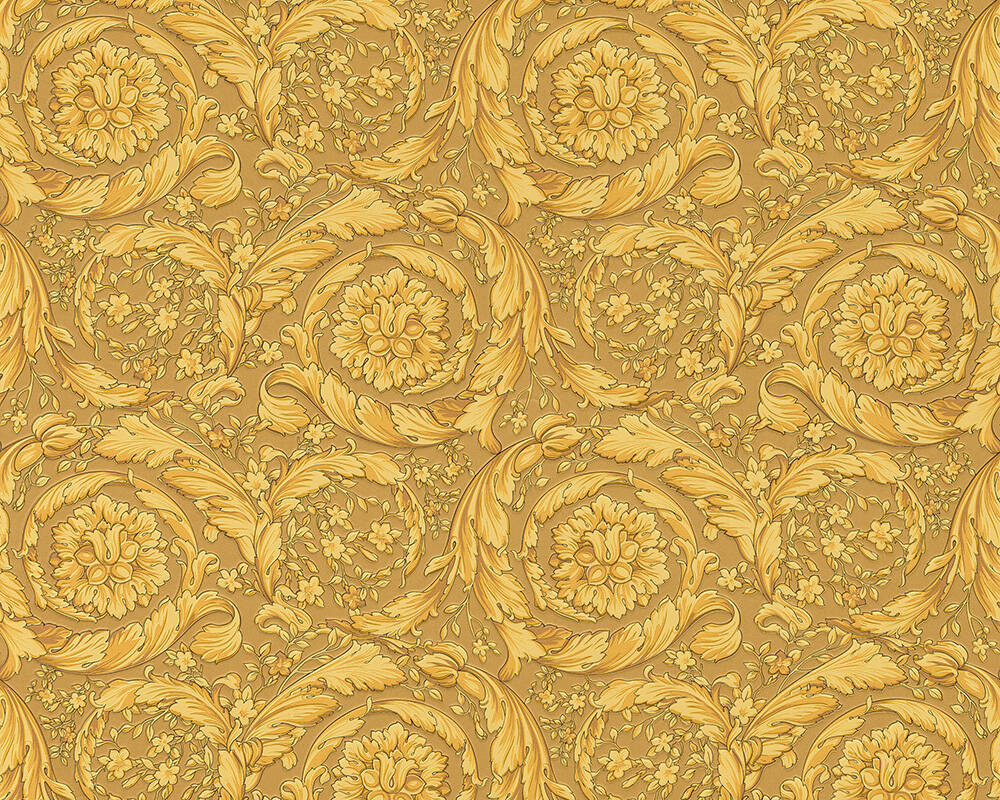 Floral Swirl Textured Wallpaper in Gold from the Versace IV Collection