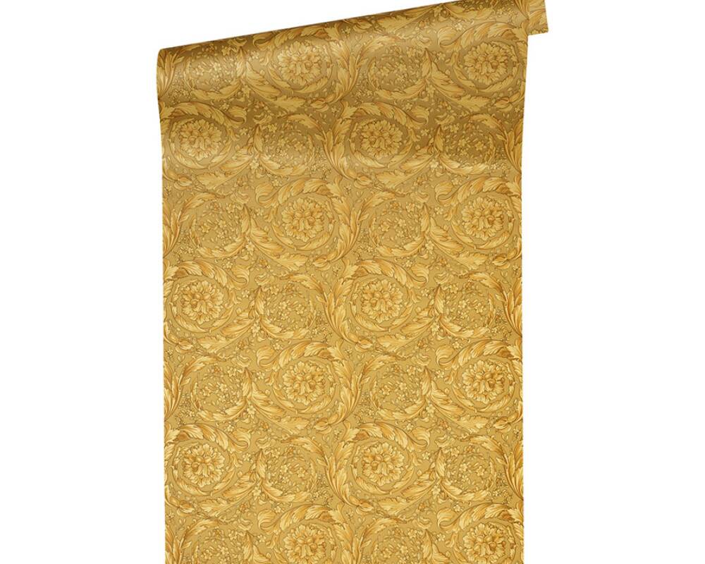 Floral Swirl Textured Wallpaper in Gold from the Versace IV Collection