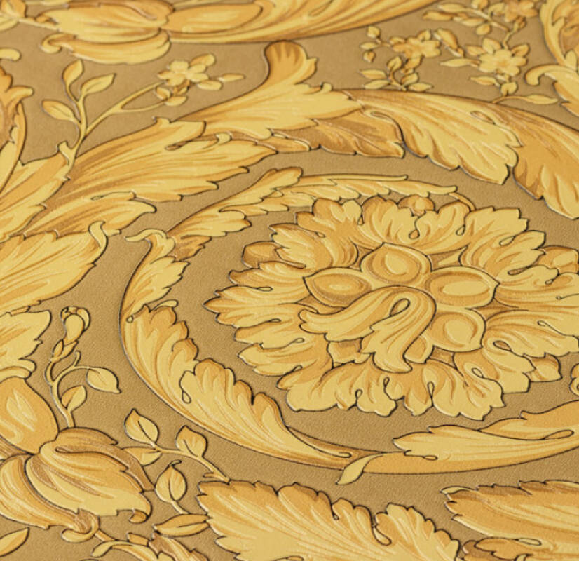 Floral Swirl Textured Wallpaper in Gold from the Versace IV Collection