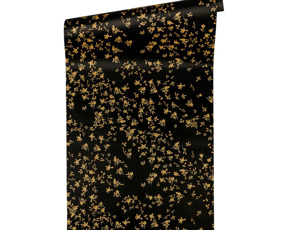 Floral Petite Textured Wallpaper in Black/Gold from the Versace IV Collection