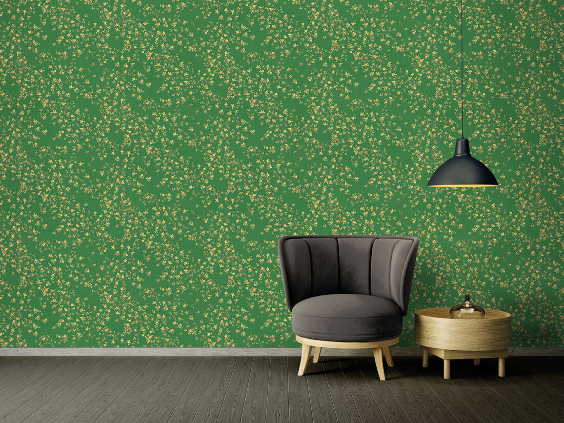 Floral Petite Textured Wallpaper in Green/Gold from the Versace IV Collection