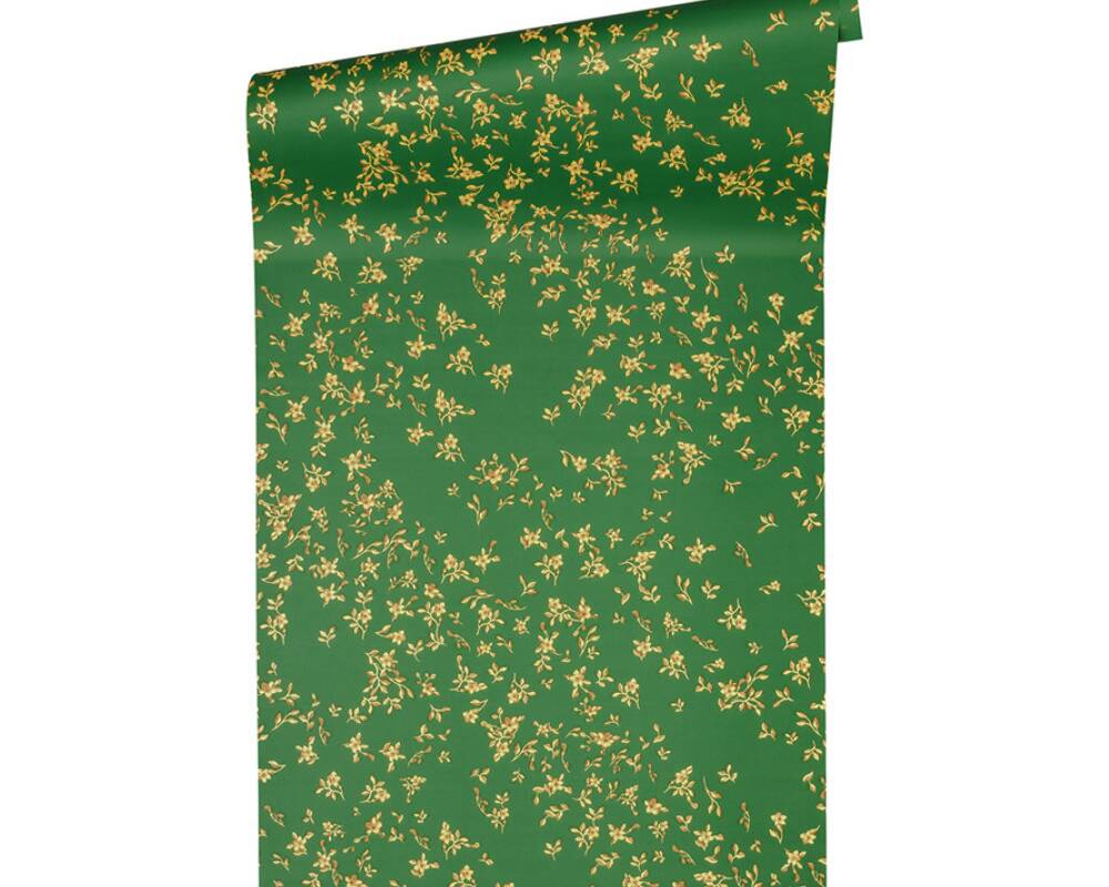 Floral Petite Textured Wallpaper in Green/Gold from the Versace IV Collection