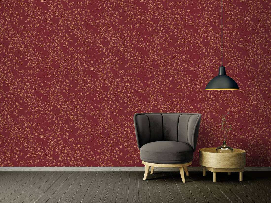 Floral Petite Textured Wallpaper in Red/Gold from the Versace IV Collection