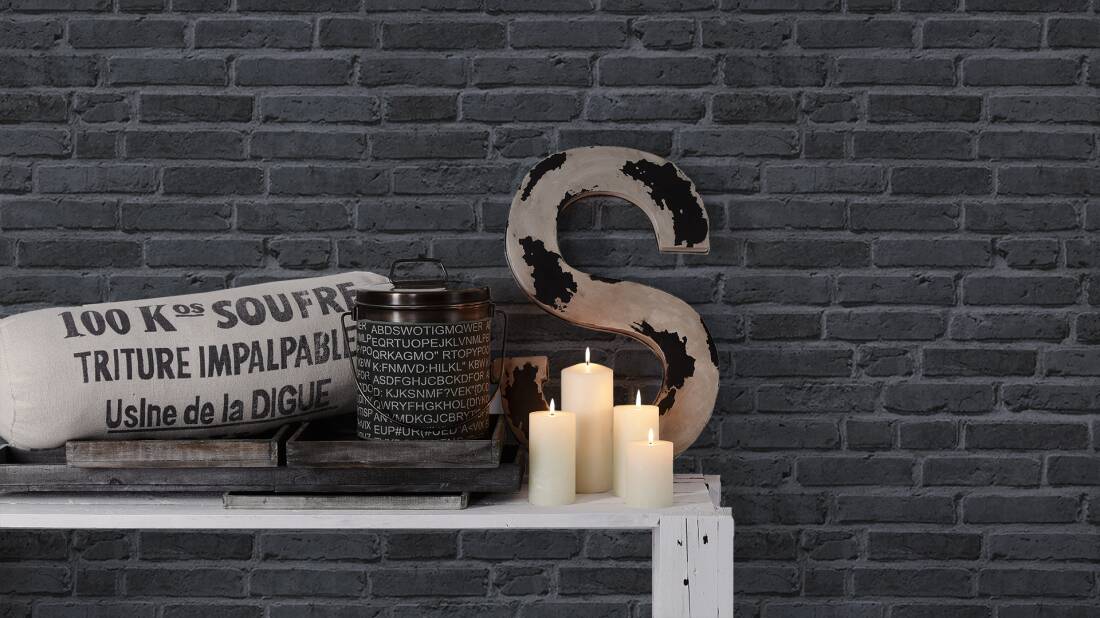 Brick Deco Wallpaper in Black/Grey