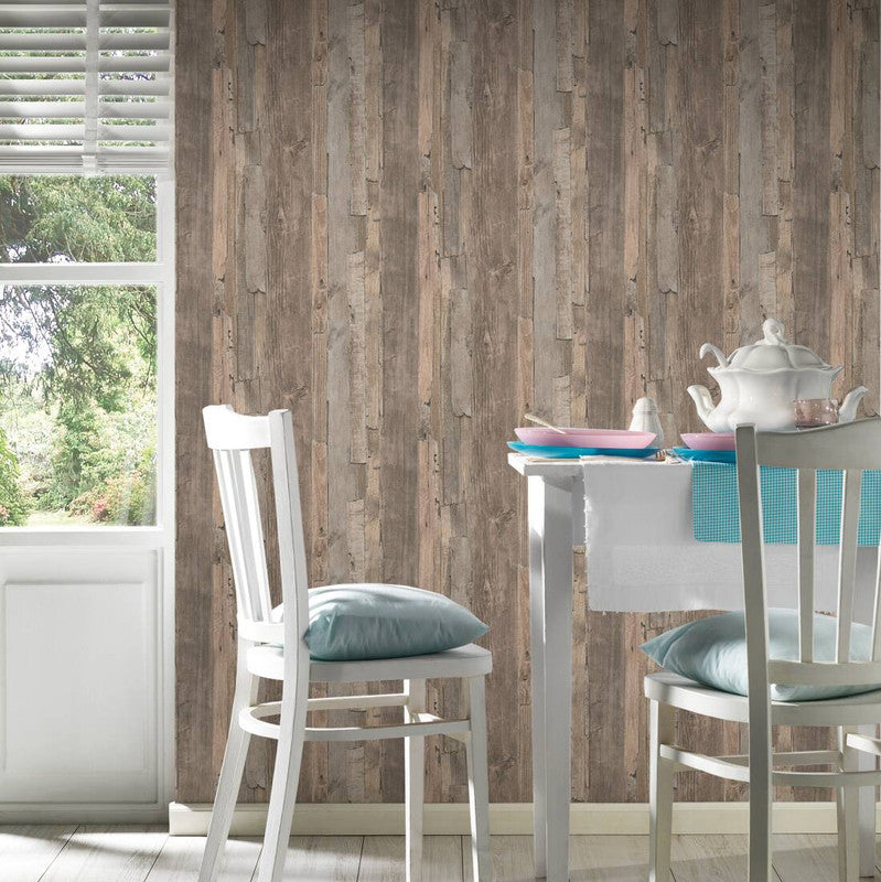 Cottage Wood Wallpaper in Beige/Brown