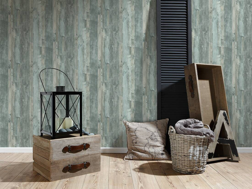 Cottage Wood Wallpaper in Green