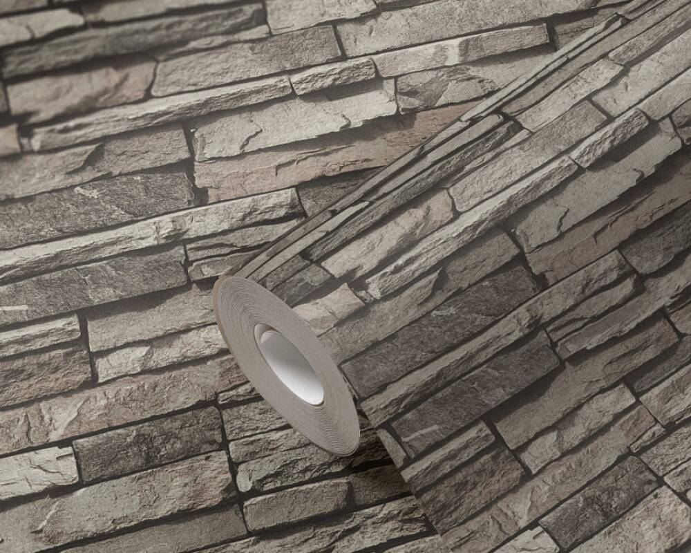 Flat Stone Wallpaper in Black/Cream/Grey