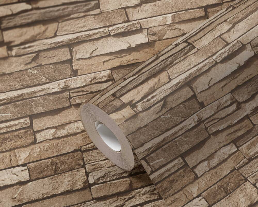 Flat Stone Wallpaper in Beige/Brown