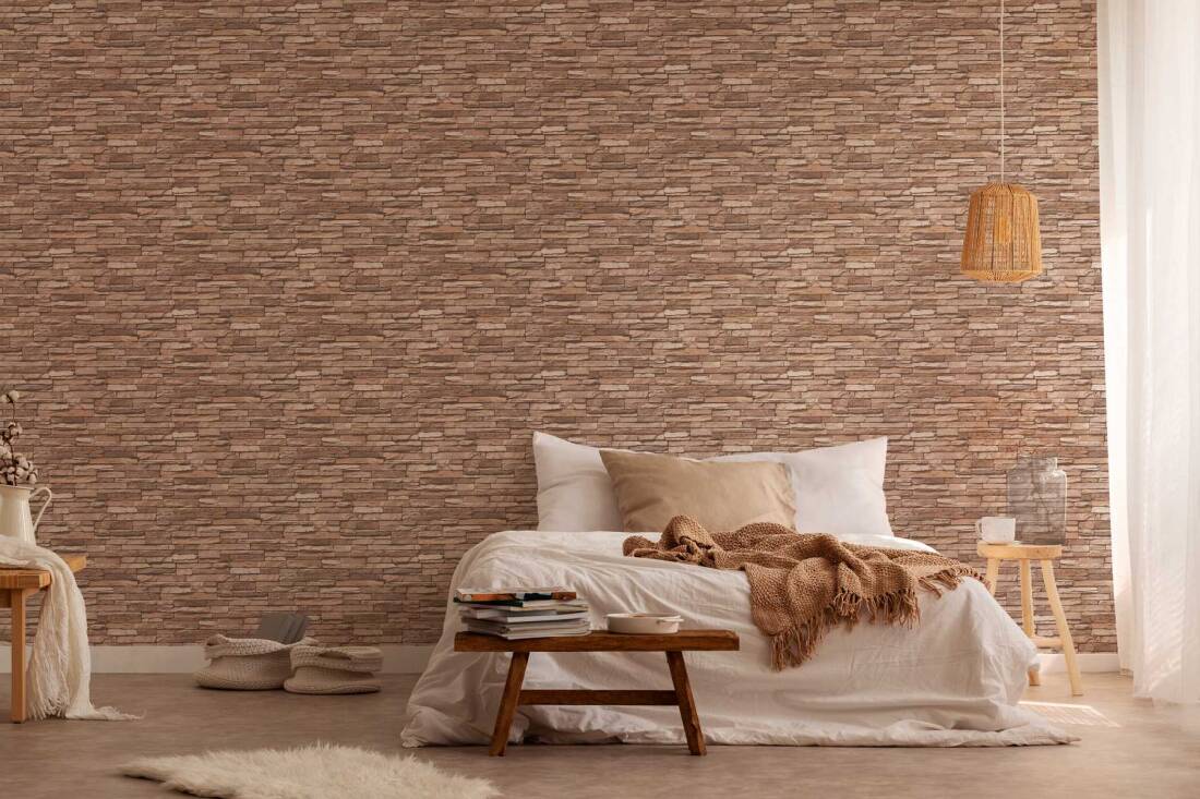 Flat Stone Wallpaper in Beige/Brown