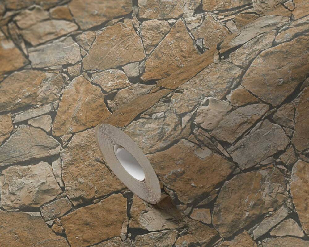 Stone Wallpaper in Beige/Brown/Black